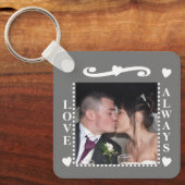 Liefde voegt altijd 2 foto's initialen wit grijs t sleutelhanger (Voorkant)