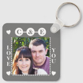 Liefde voegt altijd 2 foto's initialen wit grijs t sleutelhanger (Achterkant)