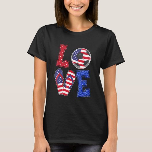 Liefde Voetbal Met USA Flag Flip Flop Kostuum Mann T-shirt (Voorkant)