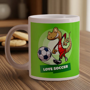 Liefde Voetbal Schattige Gecko Funny Voetballer Ca Grote Koffiekop