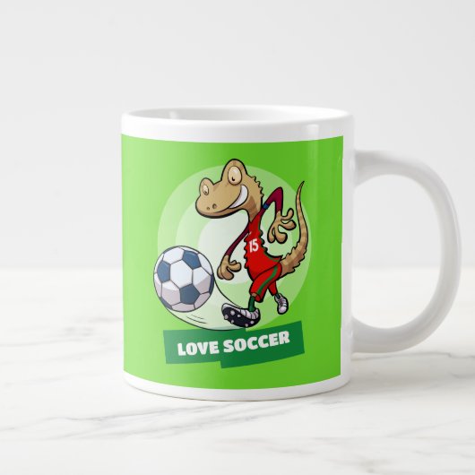 Liefde Voetbal Schattige Gecko Funny Voetballer Ca Grote Koffiekop (Rechts)