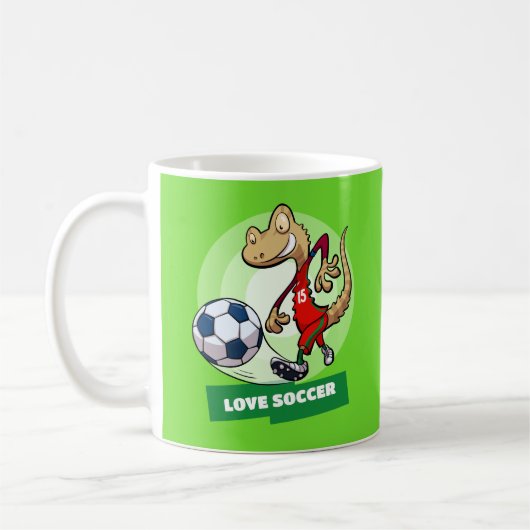 Liefde Voetbal Schattige Gecko Funny Voetballer Ca Koffiemok (Links)