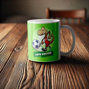 Liefde Voetbal Schattige Gecko Funny Voetballer Ca Koffiemok