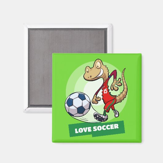 Liefde Voetbal Schattige Gecko Funny Voetballer Ca Magneet (Voorkant / Achterkant)