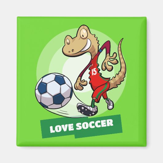Liefde Voetbal Schattige Gecko Funny Voetballer Ca Magneet (Voorkant)