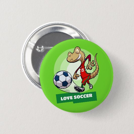 Liefde Voetbal Schattige Gecko Funny Voetballer Ca Ronde Button 5,7 Cm (Voorkant /achterkant)
