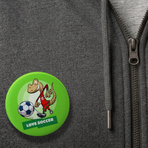 Liefde Voetbal Schattige Gecko Grappige Voetballer Ronde Button 5,7 Cm