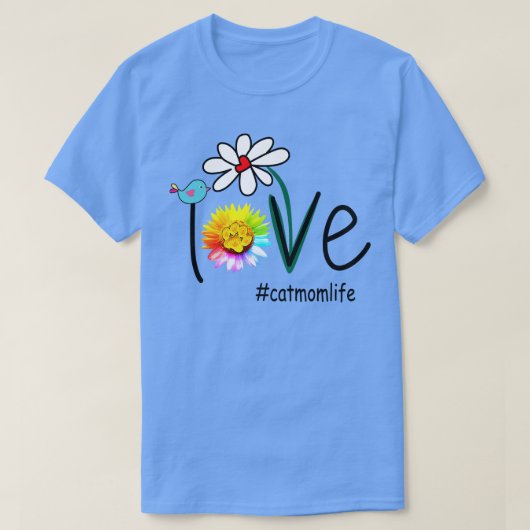 Liefde Vogel Bloemen Kat Moeder Leven T-shirt (Design voorkant)