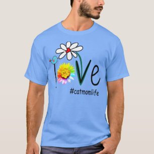 Liefde Vogel Bloemen Kat Moeder Leven T-shirt