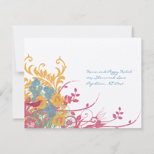 LIEFDE Vogel Bloemen Roze en Blauw Bruiloft RSVP Kaartje (Achterkant)