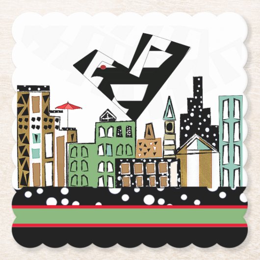 LIEFDE VOGEL IN DE STAD KARTONNEN ONDERZETTERS (Voorkant)