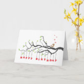 Liefde vogel op boomtakken gelukkige verjaardagska kaart (Gele Bloem)