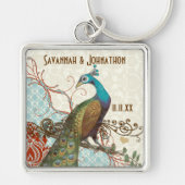  Liefde Vogel Peacock Damask Bruiloft Sleutelhange Sleutelhanger (Voorkant)