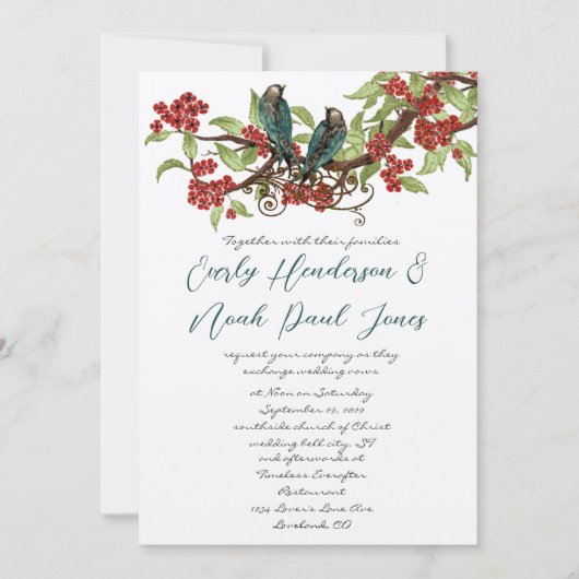  Liefde Vogel Rood Bloeiende Boom Bruiloft Kaart (Voorkant)