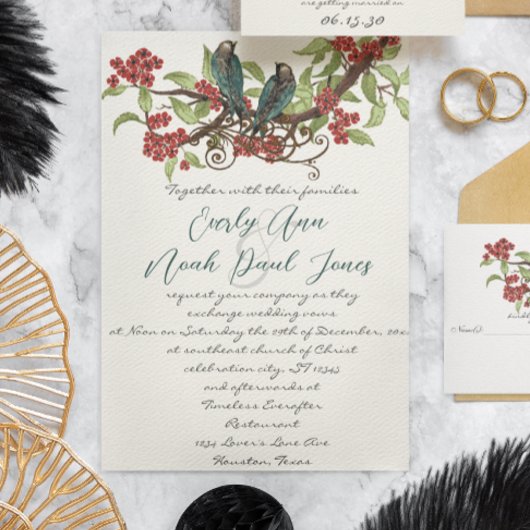  Liefde Vogel Rood Bloeiende Boom Bruiloft Kaart