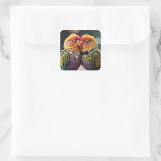 Liefde vogel vierkante sticker (Tas)