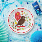 Liefde vogelborduurster papieren bordje (Feest)