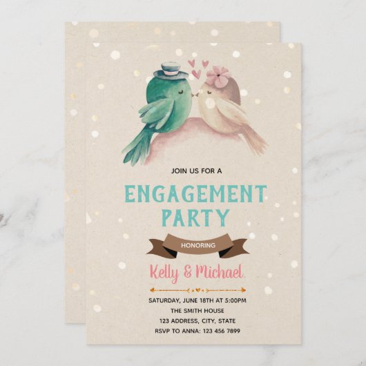 Liefde-vogelfeest-uitnodiging Kaart (Voorkant / Achterkant)