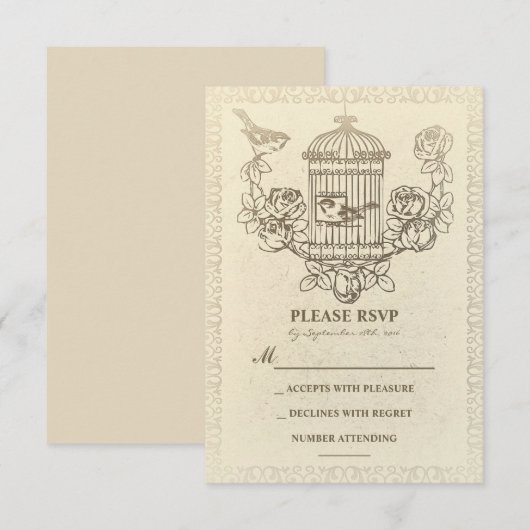 liefde vogels kooi bruiloft RSVP kaarten (Voorkant / Achterkant)