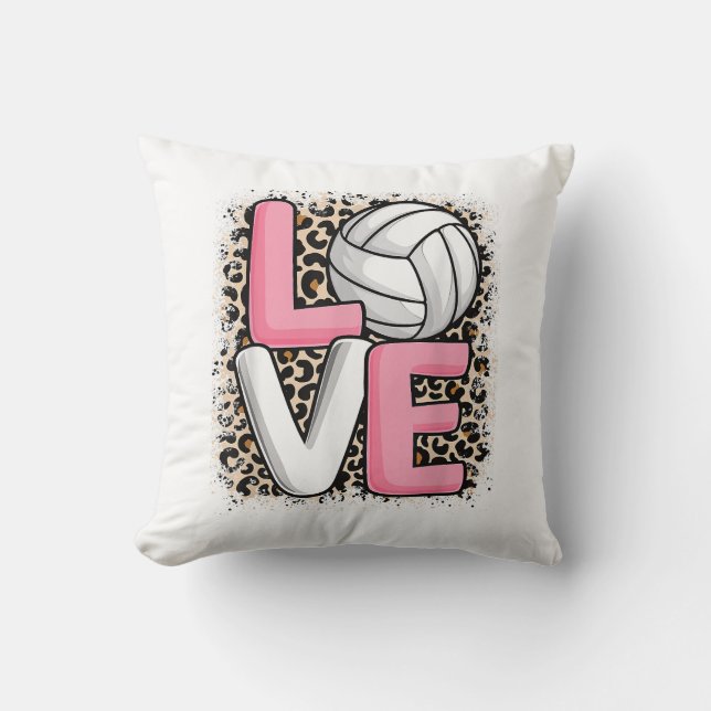 Liefde Volleybal Leopard Print Vrouwen Meisjes Vol Kussen (Voorkant)