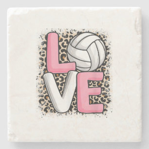 Liefde Volleybal Leopard Print Vrouwen Meisjes Vol Stenen Onderzetter