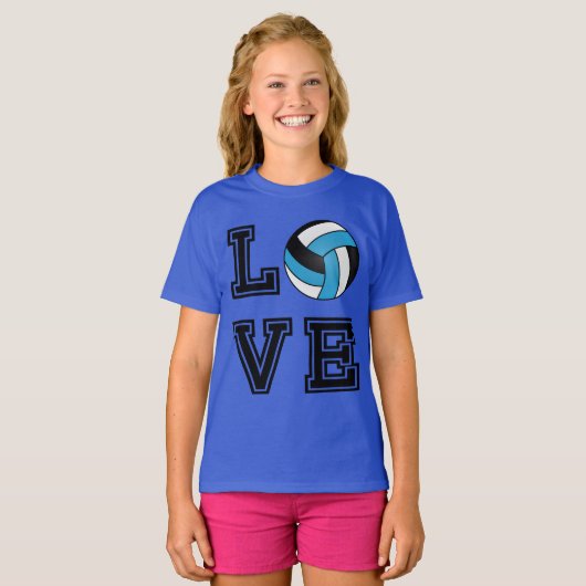 Liefde Volleyball - Baby Blue, White en Black T-shirt (Voorkant volledig)