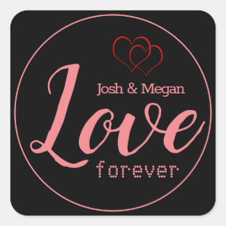 Liefde Voor Altijd, Hartjes, Monogram / Maak Je Ei Vierkante Sticker