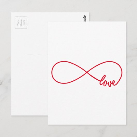 Liefde voor altijd, rood oneindig teken, nooit ein briefkaart (Voorkant / Achterkant)