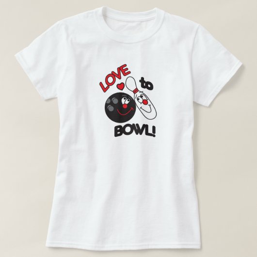 Liefde voor Bowl Bowling Pin en Ball T-shirt (Design voorkant)