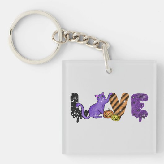 Liefde voor Cute Cat voor Halloween Sleutelhanger (Voorkant)