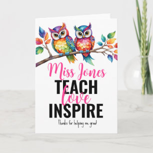 Liefde voor het onderwijs, inspireer uil bedankt kaart