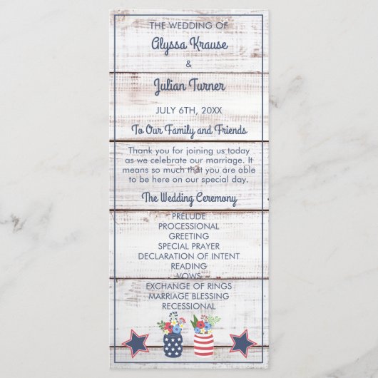Liefde voor het Vaderland Trouwceremonie op 4 juli Programmakaart (Voorkant)