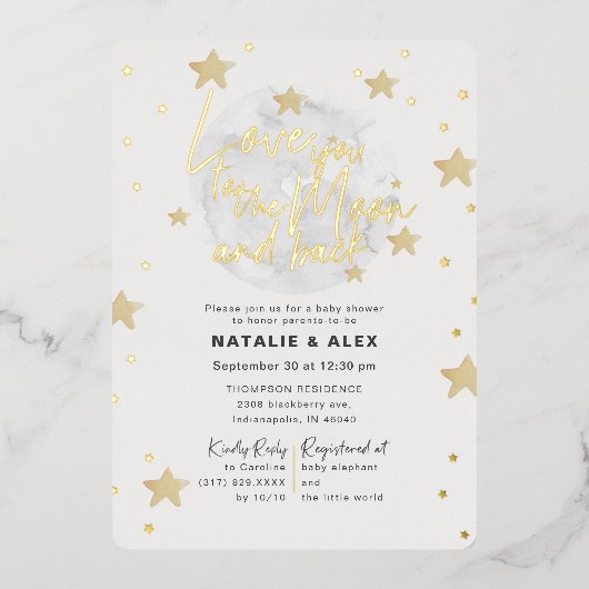 Liefde voor je moeder en rugjongen Baby shower Folie Uitnodiging (Voorkant)