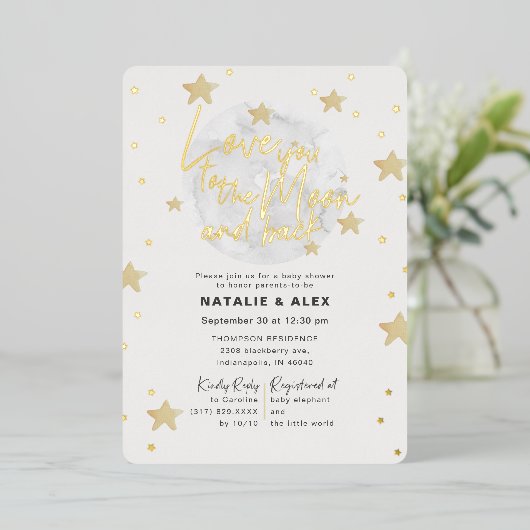 Liefde voor je moeder en rugjongen Baby shower Folie Uitnodiging (Staand Voorkant)