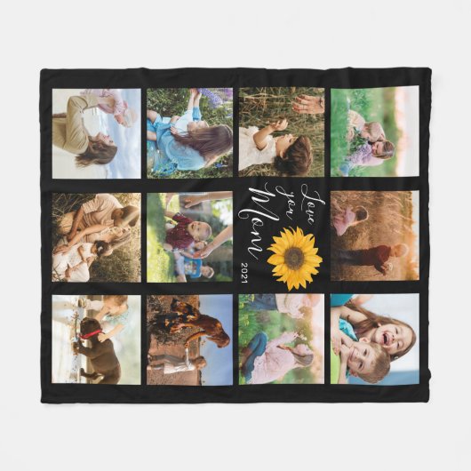 Liefde voor je moeder Foto Collage Sunflower Fleece Deken (Voorkant (Horizontaal))