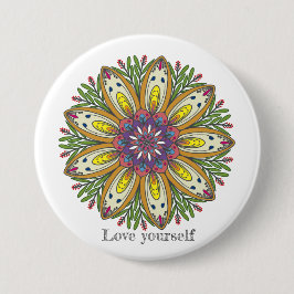 Liefde voor jezelf mandala bloemen ronde button 7,6 cm