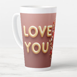 Liefde voor jou in gouden letters met rode bloemen latte mok