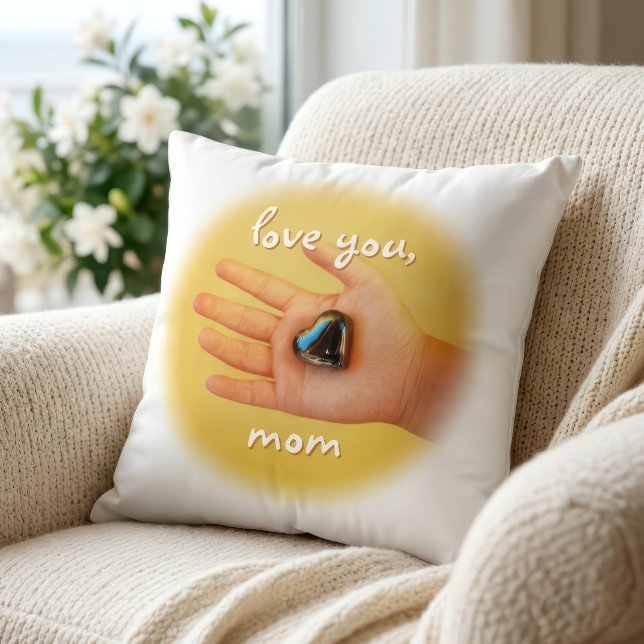 Liefde voor jou mama kind hand vasthoudend blauw h kussen (Creator heeft geüpload)