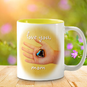 Liefde voor jou mama Kindergreep Blauwe Hart Foto Tweekleurige Koffiemok