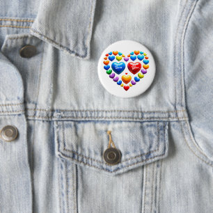 Liefde voor jou met kleurrijke harten ronde button 5,7 cm