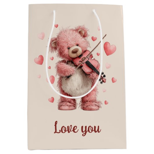 Liefde voor jou Teddy met viool Medium Cadeauzakje (Voorkant)