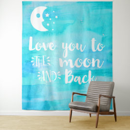 Liefde voor Jou tot de Maan Blauwe Waterverf Typog Wandkleed