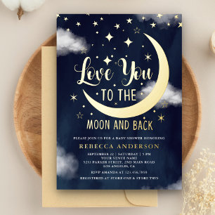 Liefde voor jou tot de maan en terug Baby Shower G Folie Uitnodiging