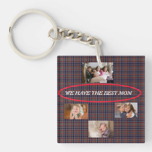 Liefde voor mama 4 foto's Tartan Plaid Sleutelhanger
