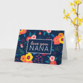 Liefde voor Nana Bloempatroon in Blauw Moederdag Kaart (Gele Bloem)