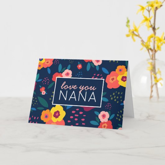 Liefde voor Nana Bloempatroon in Blauw Moederdag Kaart (Gele Bloem)