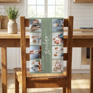 Liefde voor oma 8 foto collage salie groen theedoek