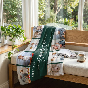Liefde voor oma 8 foto collage smaragdgroen fleece deken