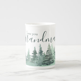 Liefde voor oma Aquarel groene winterbos Porselein Kop