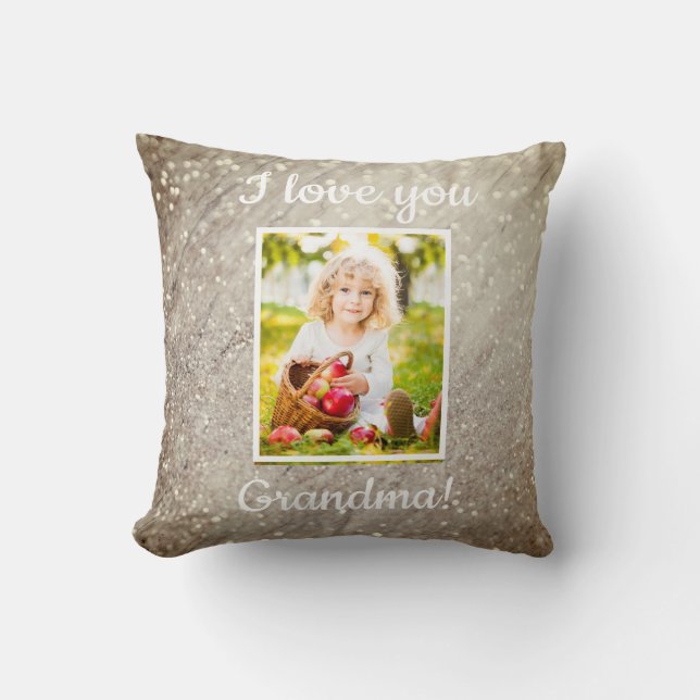 Liefde voor oma kind foto glittersparel kussen (Voorkant)
